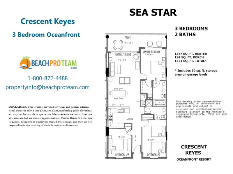 Crescent Keyes Sea Star Floor Plan - 3 Bedroom Oceanfront